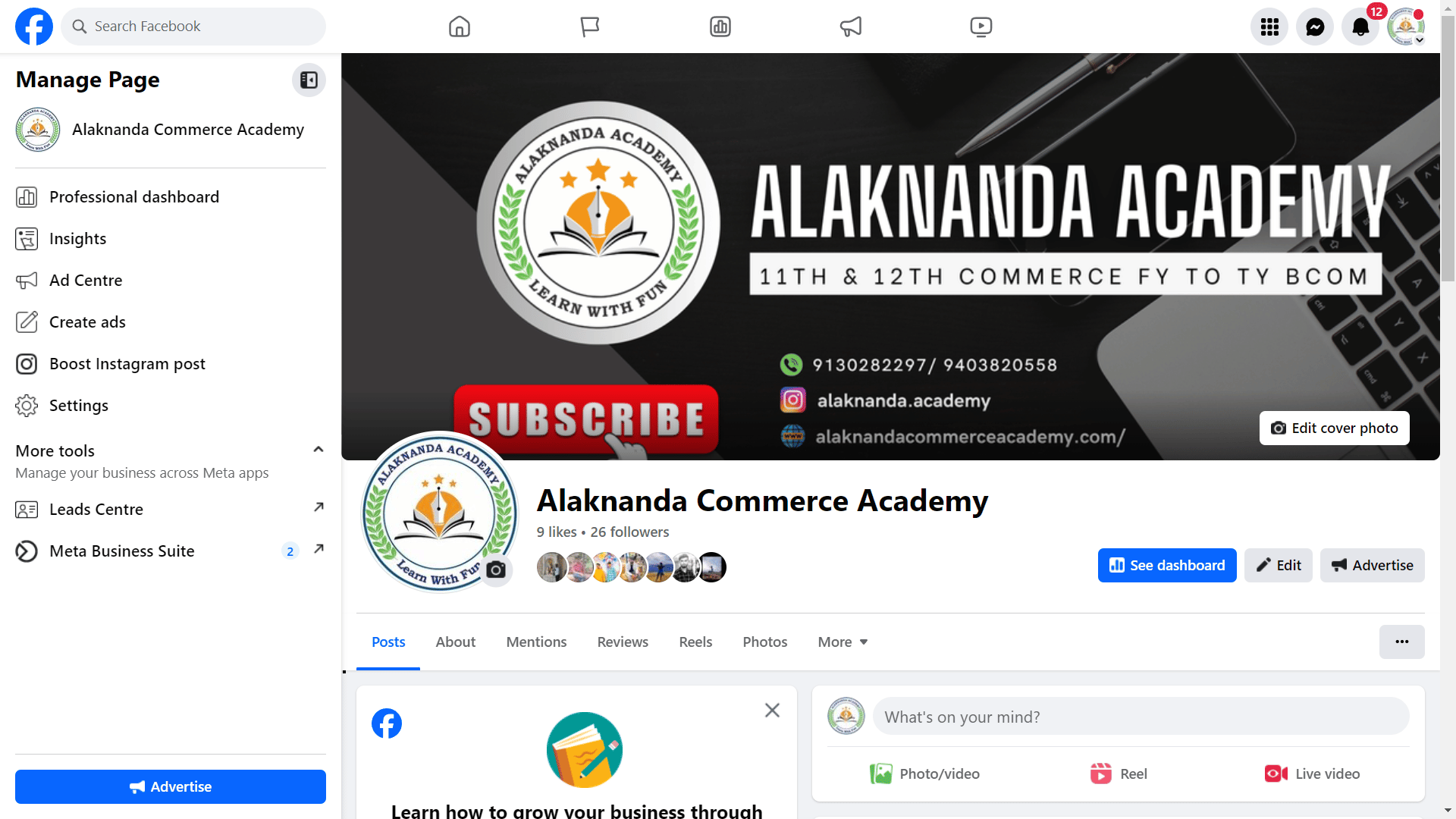 Alakananda Academy Facebook profile creation and optimization Profile by Amol Kulkarni